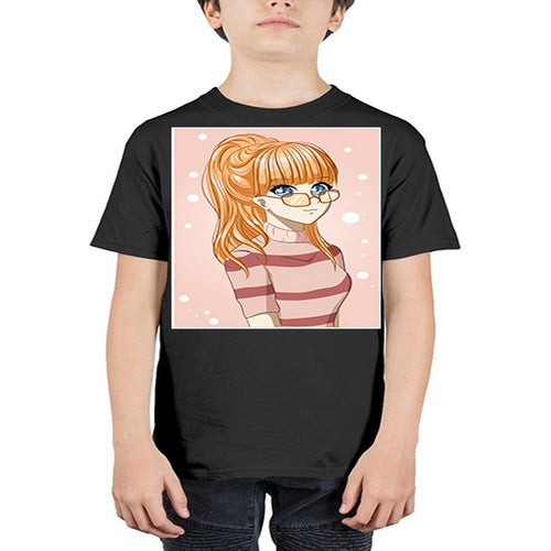 Beautiful and cool girl orange hair with glasses 105# - anime - Youth Tee Unisex