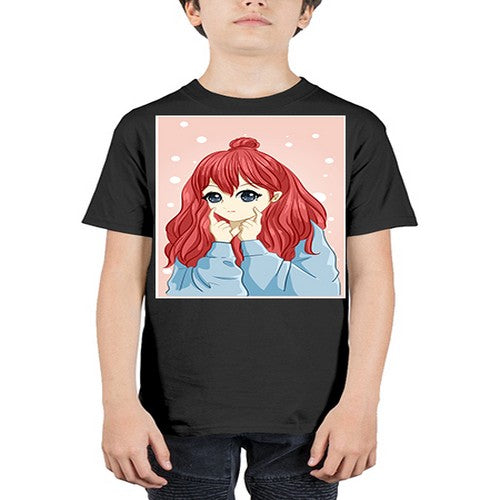 Beautiful and cute girl long red hair with jacket 150# - anime - Youth Tee Unisex