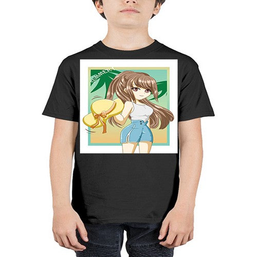 Beautiful and cute girl with hat on the beach in the summer 154# - anime - Youth Tee Unisex