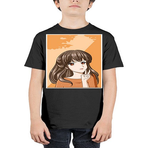 Beautiful and pretty girl long hair with orange background 100# - anime - Youth Tee Unisex