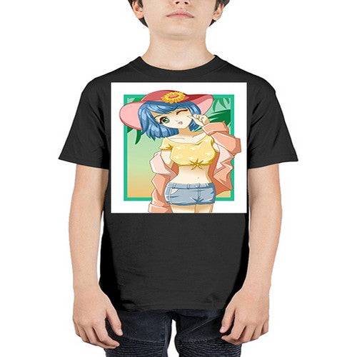 Beautiful and sexy girl on the beach with cute hat in summer 1# - anime - Youth Tee Unisex