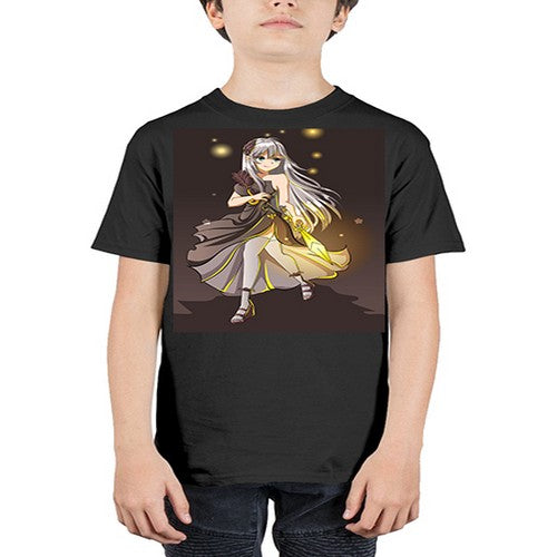 Beautiful girl with black dress and sword game 129# - anime - Youth Tee Unisex