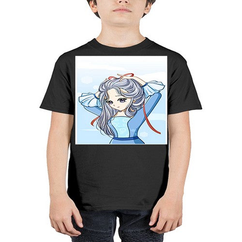 Beautiful princess silver hair with blue dress 120# - anime - Youth Tee Unisex
