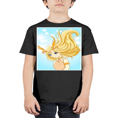 Beautiful queen with gold hair and gold horn crown 39# - anime - Youth Tee Unisex