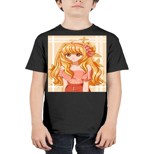 Cute and beautiful girl blonde hair with ribbon 110# - anime - Youth Tee Unisex