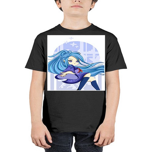 Cute and beautiful girl blue long hair cartoon 155# - anime - Youth Tee Unisex