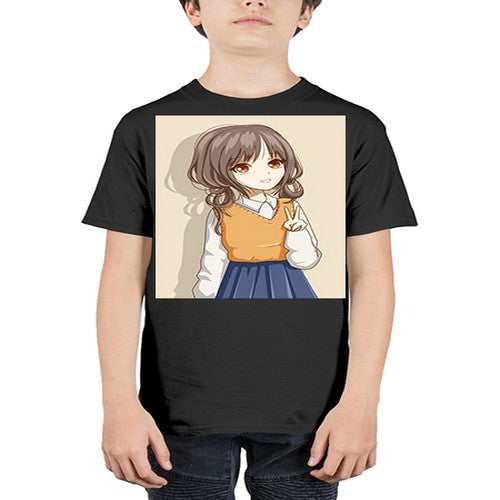 Cute and beautiful girl brown hair wearing uniform 71# - anime - Youth Tee Unisex