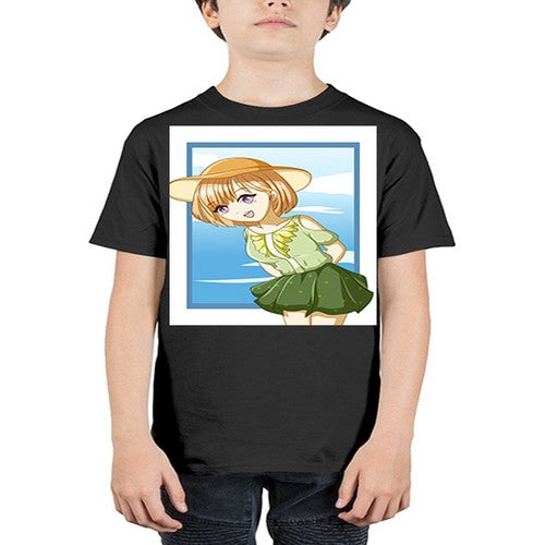 Cute and beautiful girl brown hair with green dress in the summer 159# - anime - Youth Tee Unisex