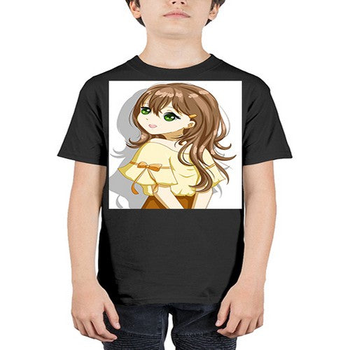 Cute and beautiful girl brown hair with yellow blouse 69# - anime - Youth Tee Unisex