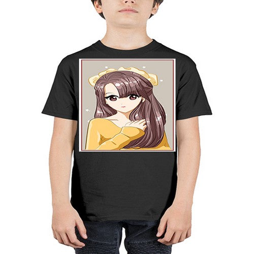 Cute and beautiful girl brown long hair and ribbon 136# - anime - Youth Tee Unisex