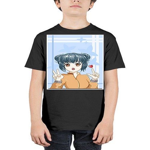 Cute and beautiful girl dark blue hair with love 74# - anime - Youth Tee Unisex