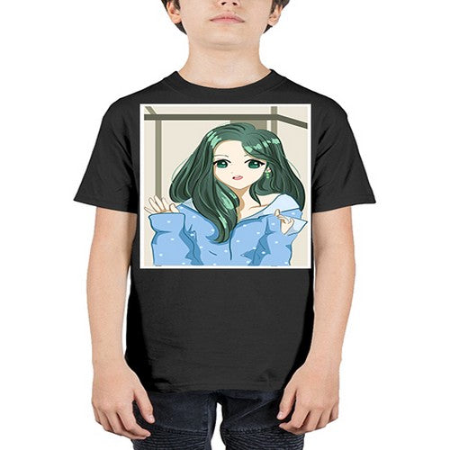 Cute and beautiful girl green long hair 134# - anime - Youth Tee Unisex