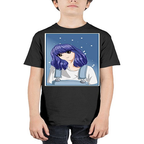 Cute and beautiful girl short purple hair 144# - anime - Youth Tee Unisex