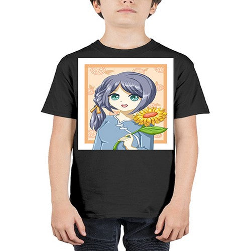 Cute and beautiful girl with sunflower in the summer 165# - anime - Youth Tee Unisex