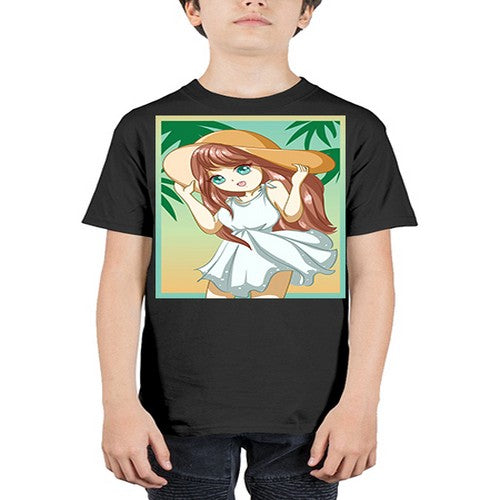 Cute and beautiful girl with white dress in beach at summer 162# - anime - Youth Tee Unisex