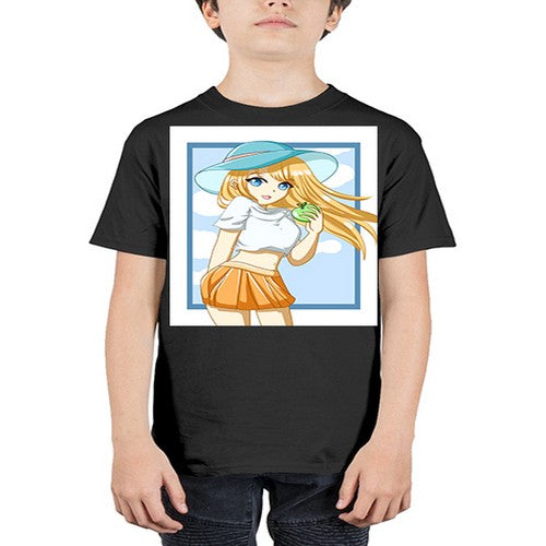 Cute and beautiful girl yellow hair with apple in the summer 158# - anime - Youth Tee Unisex