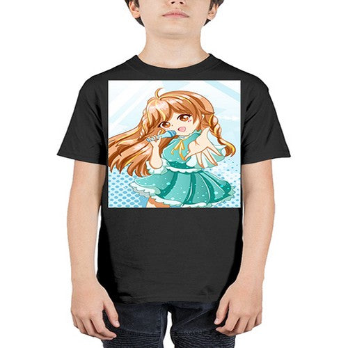 Cute and beautiful singer girl with green dress 163# - anime - Youth Tee Unisex