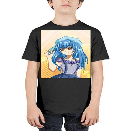 Cute and funny girl with blue hair in purple dress 83# - anime - Youth Tee Unisex