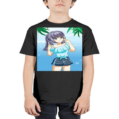 Cute and happy girl with blue shirt in summer 125# - anime - Youth Tee Unisex