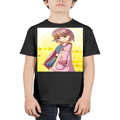 Cute and happy girl with pink coat 111# - anime - Youth Tee Unisex