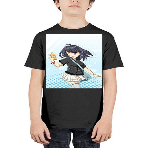 Cute and happy student girl with banana milk 4# - anime - Youth Tee Unisex