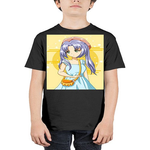Cute and soft girl blue hair with blue dress in summer holiday 60# - anime - Youth Tee Unisex