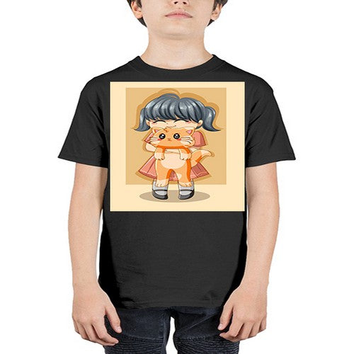 Cute girl with cat animal day 135# - anime - Youth Tee Unisex