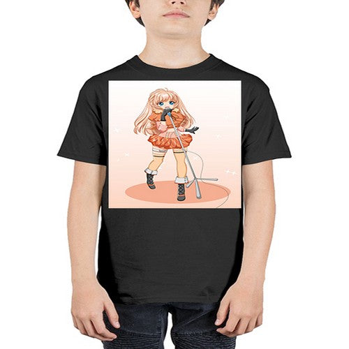 Happy and beautiful singer woman with microphone 160# - anime - Youth Tee Unisex