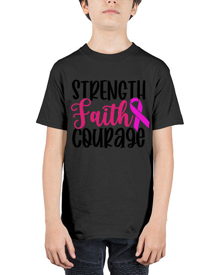 Strength Faith Courage 7# - breast cancer - Youth Tee Unisex