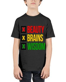 beauty brains wisdom 262# - black words and phrases - Youth Tee Unisex