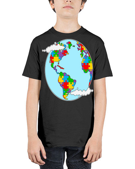 earth autism awareness heart puzzle 83# - autism - Youth Tee Unisex