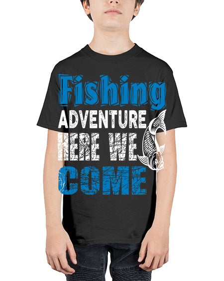 fishing adventure here we come png 79# - shark-fish - Youth Tee Unisex