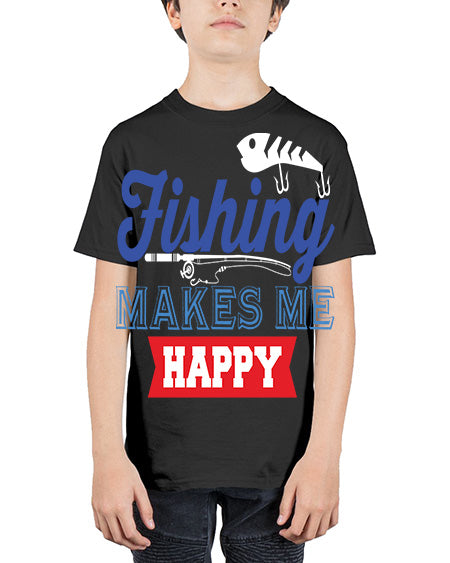 fishing makes me happy png 78# - shark-fish - Youth Tee Unisex