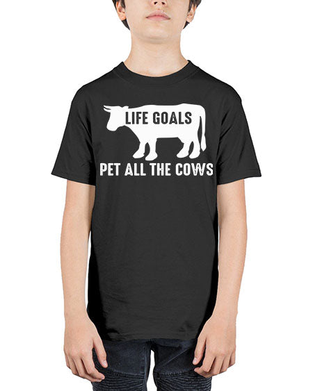 life goals pet all the cows - cow - Youth Tee Unisex