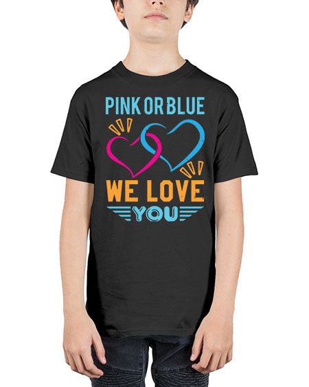 pink or blue we love you Style 190# - baby shower - Youth Tee Unisex