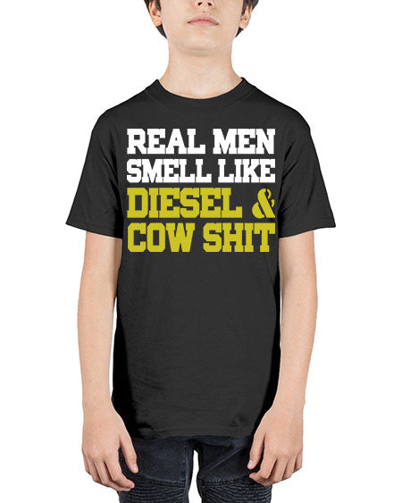 real men smell like diesel and cow poop - cow - Youth Tee Unisex