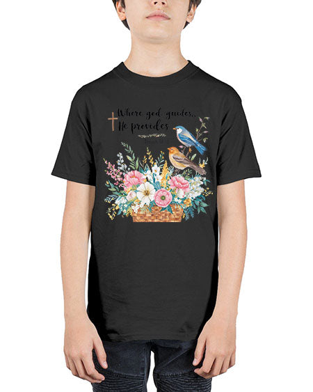 where god guides, he provides 79# - birds - Youth Tee Unisex