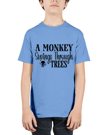 A monkey swings through trees  - monkey - Youth Tee Unisex