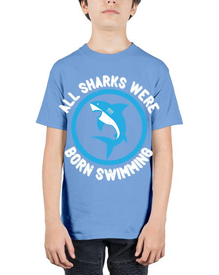 All sharks were born swimming Style 100# - shark-fish - Youth Tee Unisex