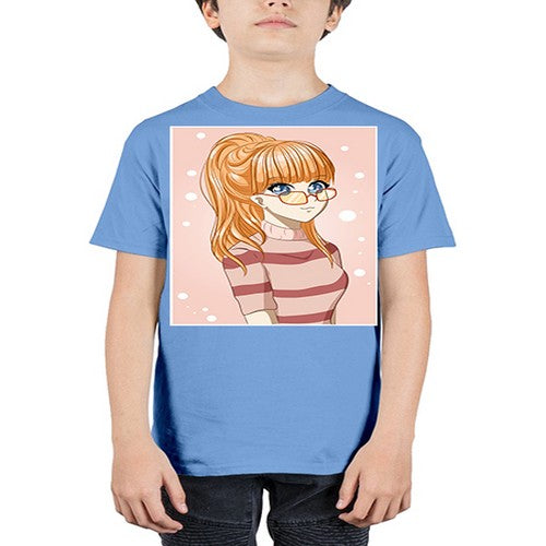 Beautiful and cool girl orange hair with glasses 105# - anime - Youth Tee Unisex