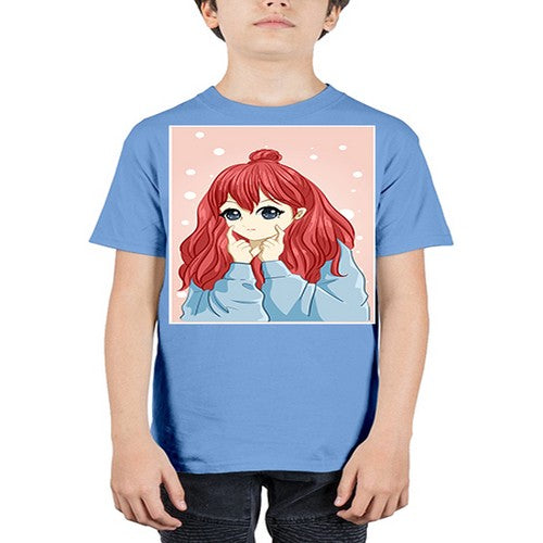 Beautiful and cute girl long red hair with jacket 150# - anime - Youth Tee Unisex