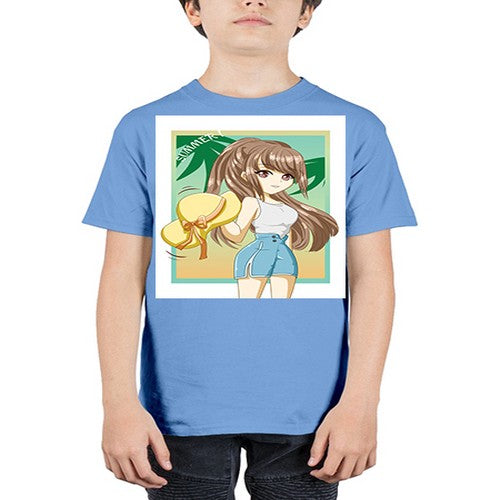 Beautiful and cute girl with hat on the beach in the summer 154# - anime - Youth Tee Unisex