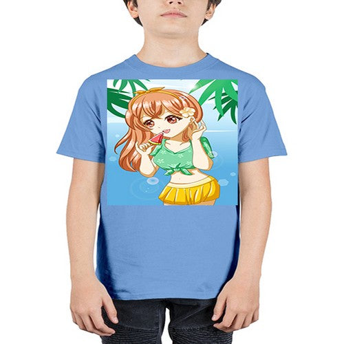 Beautiful and cute girl yellow hair with ice cream in beach in the summer 178# - anime - Youth Tee Unisex