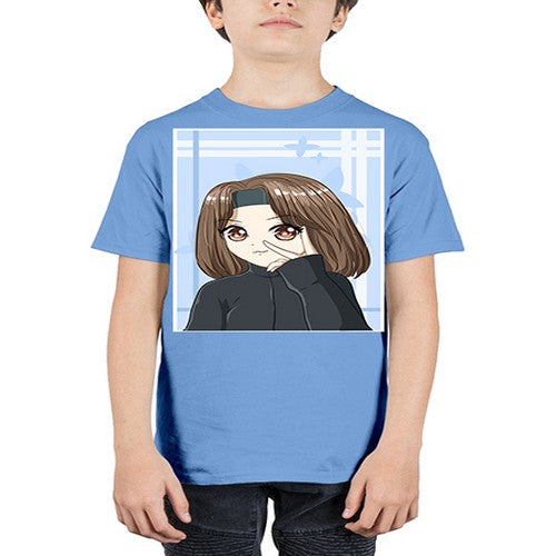 Beautiful and happy girl brown short hair with black jacket 89# - anime - Youth Tee Unisex