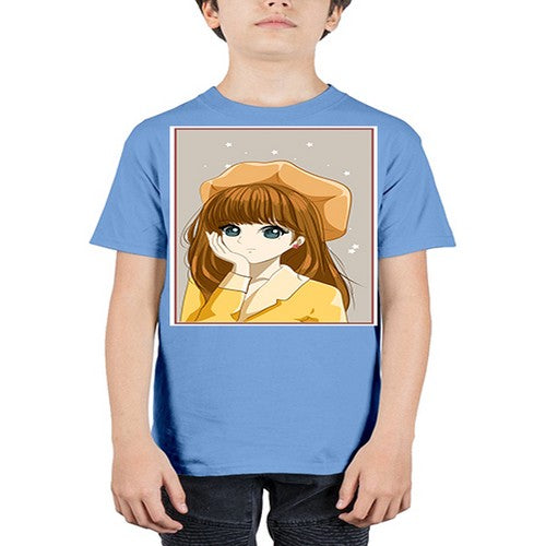 Beautiful and pretty girl brown long hair with yellow hat 128# - anime - Youth Tee Unisex