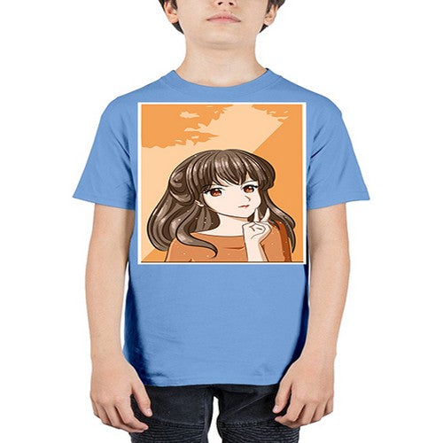 Beautiful and pretty girl long hair with orange background 100# - anime - Youth Tee Unisex
