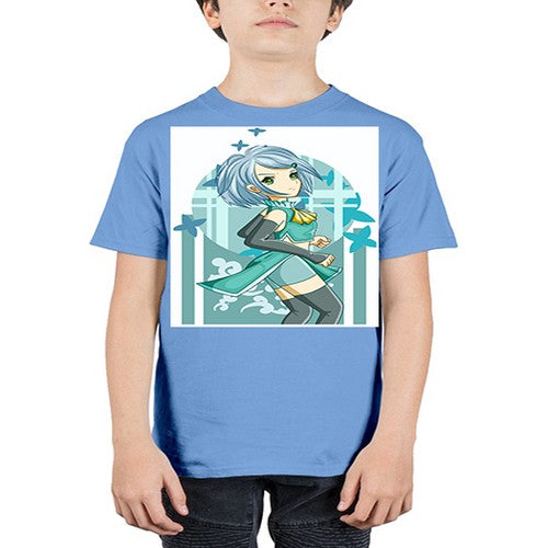 Beautiful girl blue hair with green clothes 161# - anime - Youth Tee Unisex