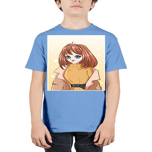 Beautiful girl short hair wearing winter clothes 168# - anime - Youth Tee Unisex