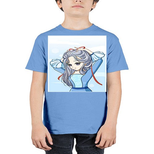 Beautiful princess silver hair with blue dress 120# - anime - Youth Tee Unisex