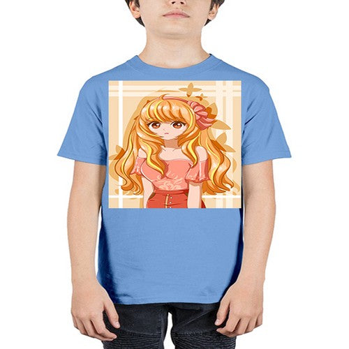 Cute and beautiful girl blonde hair with ribbon 110# - anime - Youth Tee Unisex